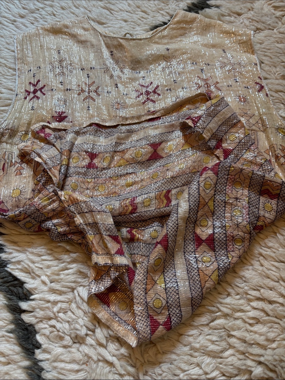 Embroidered Cream Boho Sleeveless Blouse with Red & Yellow Motif - Picture 12 of 16